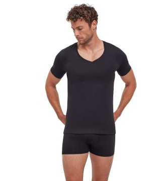 Falke 2-Pack T-Shirt V-neck Daily Comfort Rövid Ujjú Ing Férfi Fekete | RPVO-07349