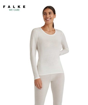 Falke Long sleeve shirt Round-neck Daily ClimaWool Ingek Női Fehér | ANUY-51478