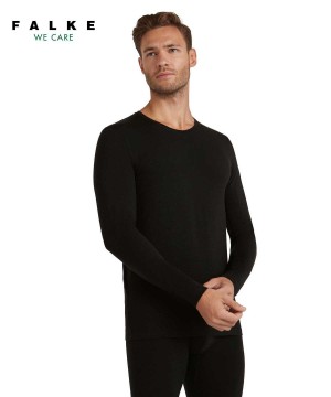 Falke Long sleeve shirt Round-neck Daily ClimaWool Long Sleeve T-Shirts Férfi Fekete | QXCK-42819