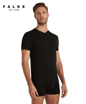 Falke T-Shirt V-neck Daily ClimaWool Rövid Ujjú Ing Férfi Fekete | KTXB-80254